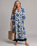 Elisabeth | Abito midi boho con stampa floreale in porcellana