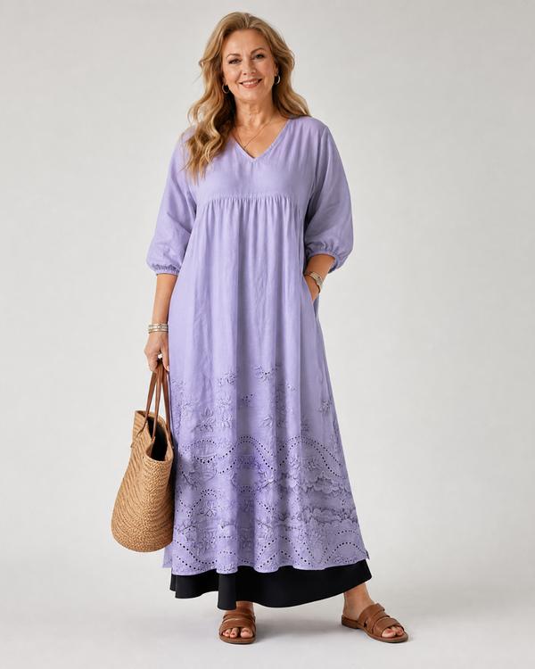 Evelin | Abito midi boho con orlo ricamato