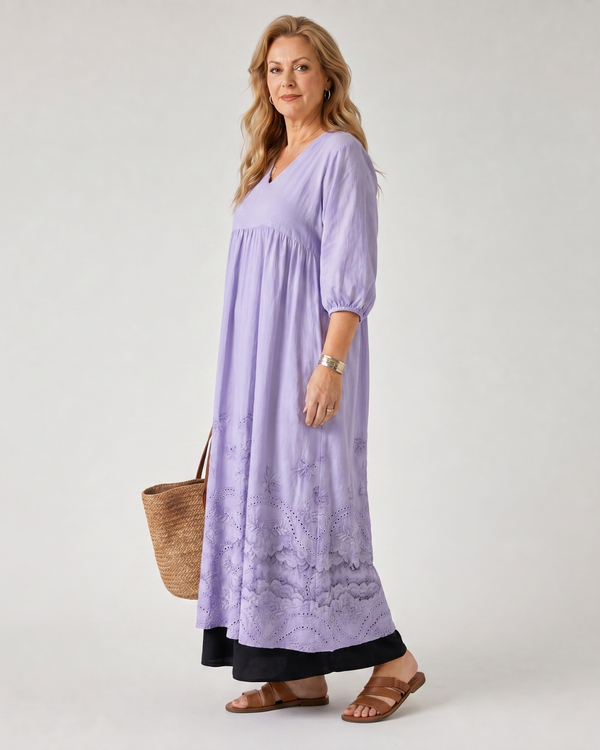 Evelin | Abito midi boho con orlo ricamato