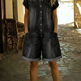 Isabela - Tuta in denim con bottoni frontali