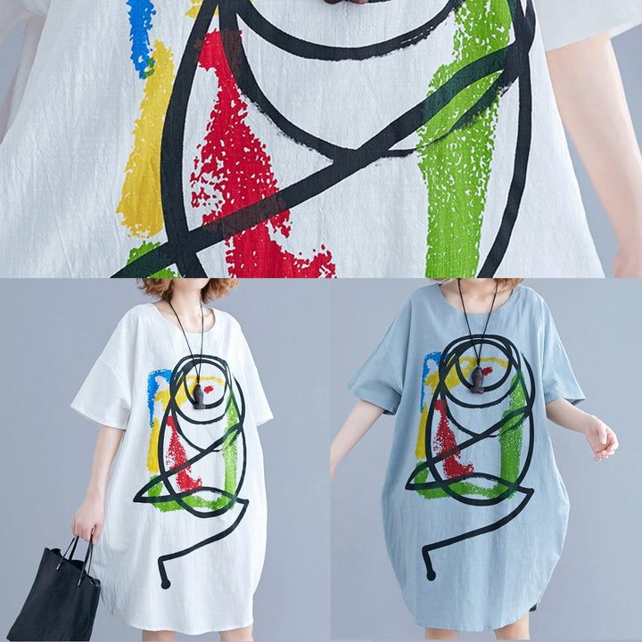 100% light green o neck Cotton clothes Women Cartoon print baggy summer Dresses