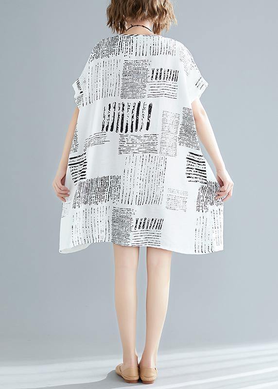 100% o neck pockets Cotton blended clothes For Women stylish Wardrobes white print short Dress Summer