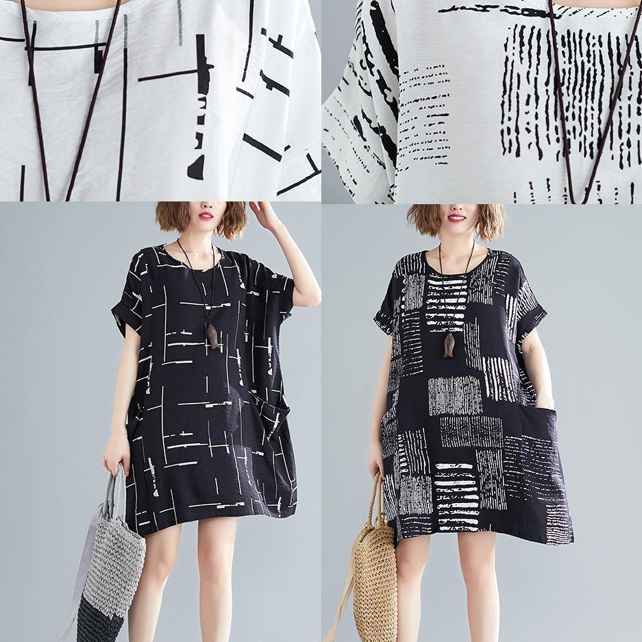 100% o neck pockets Cotton blended clothes For Women stylish Wardrobes white print short Dress Summer