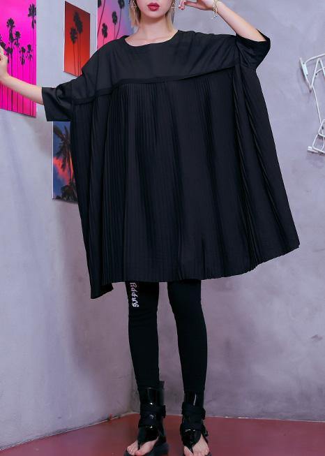 100% o neck Cinched Cotton clothes Women 18th Century black tunic Dress Summer