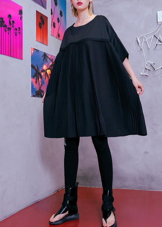 100% o neck Cinched Cotton clothes Women 18th Century black tunic Dress Summer
