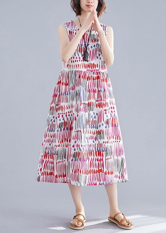 100% red striped Chiffon clothes For Women o neck sleeveless Midi Dress