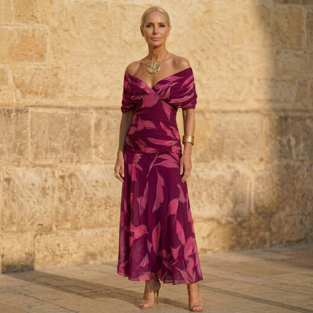 Celeste | Abito Elegante con Foglie