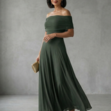 Giugno | Abito Midi Drappeggiato con Spalle Scoperte