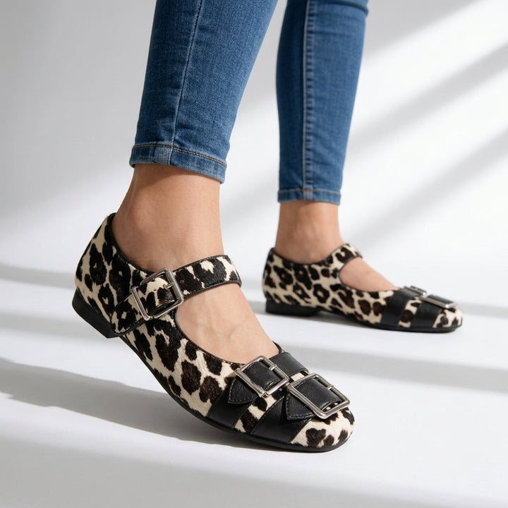 Amélie Leopard Mary Jane Flats