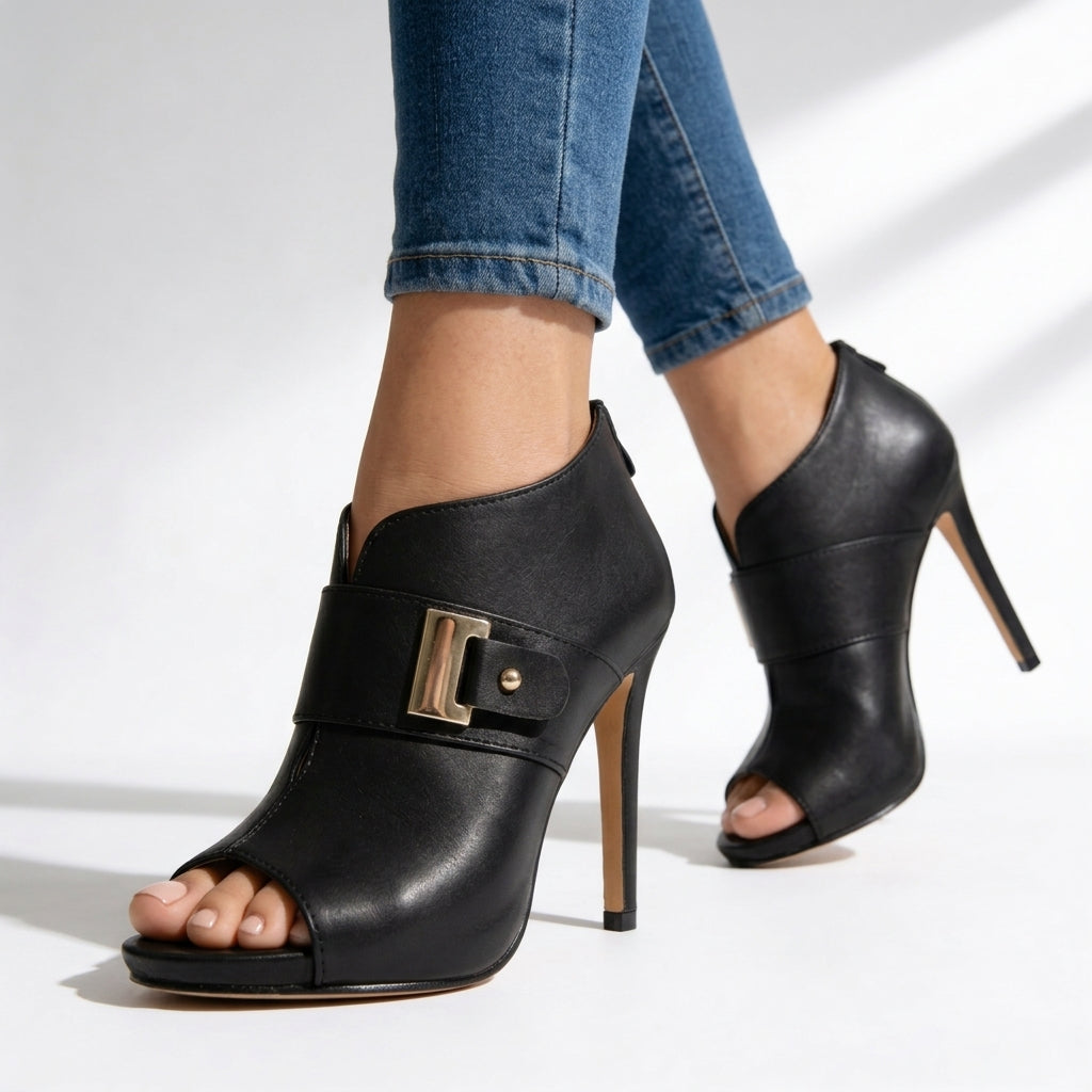 Delphine Peep-Toe Ankle Heels