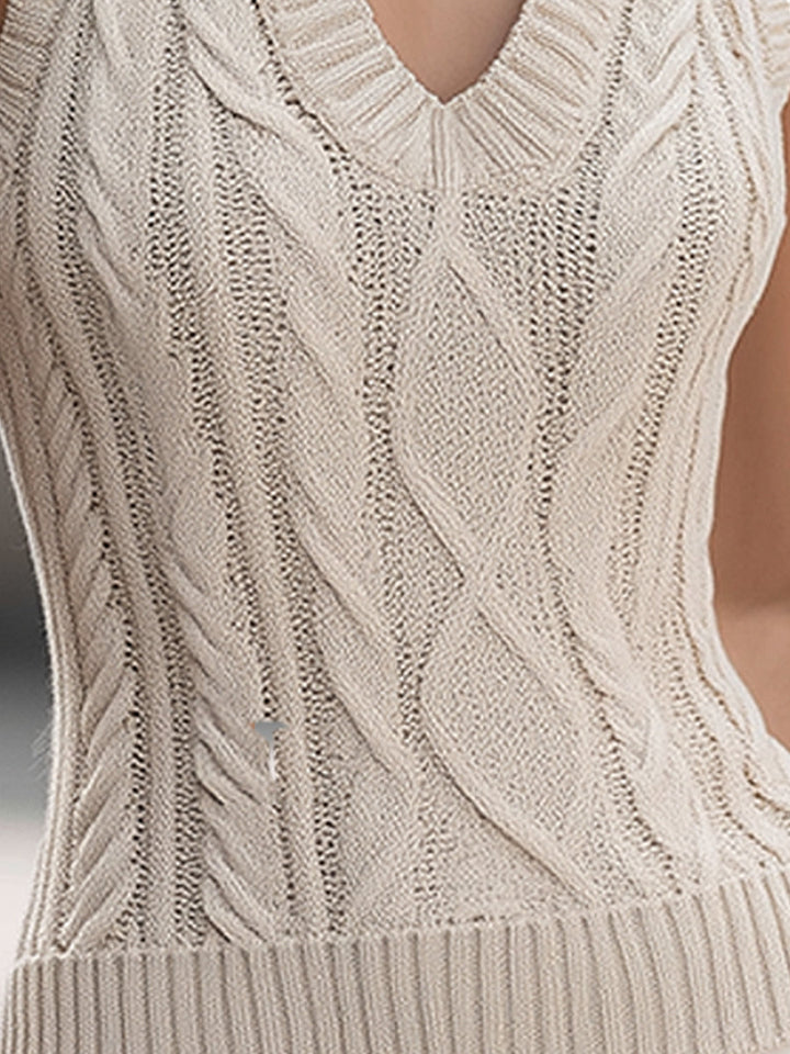 V-Neck Cable-Knit Sleeveless Fitted Sweater Top