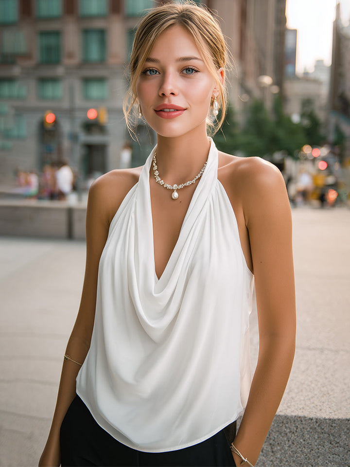 Elegant Draped Halter Neck Blouse