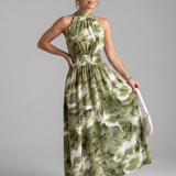 Olivia | Abito Midi con Vita Arricciata e Stampa Astratta