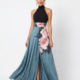Olympas | Abito Maxi con Corpino a Halter e Gonna Floreale