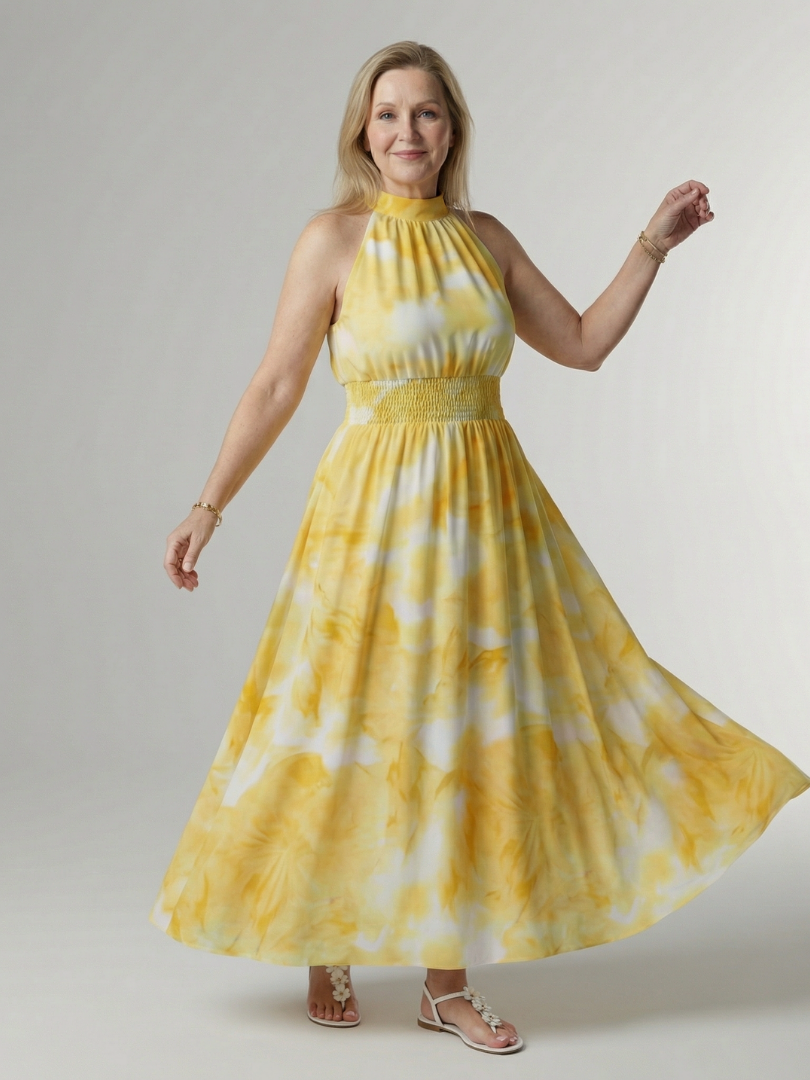 Sylin | Vestito Midi con Collo Halter Arricciato