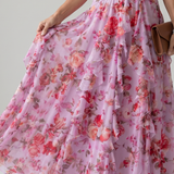 Nori | Abito Maxi Floreale con Corpino Arricciato e Collo Halter