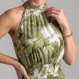 Olivia | Abito Midi con Vita Arricciata e Stampa Astratta