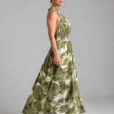 Olivia | Abito Midi con Vita Arricciata e Stampa Astratta