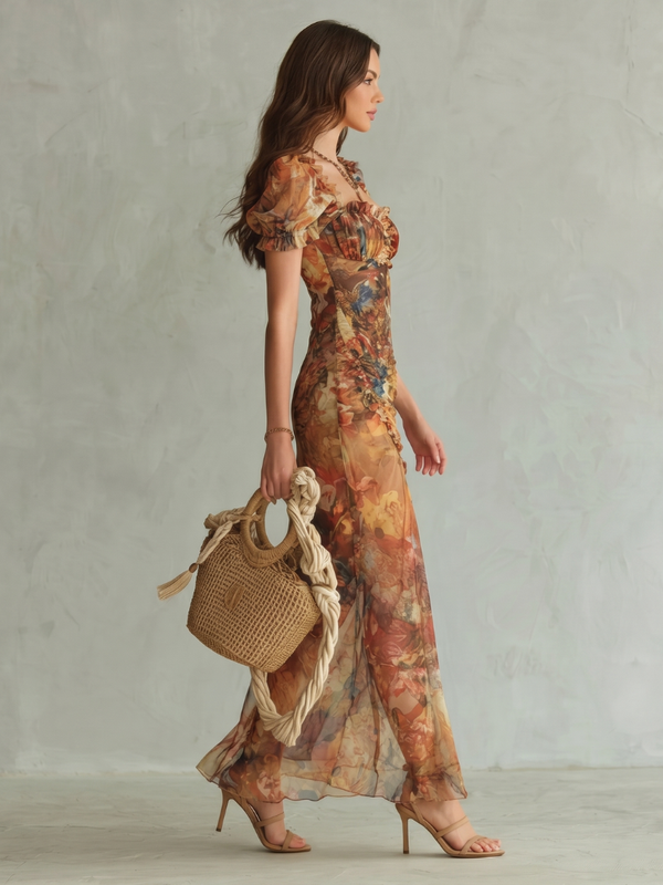 Ciel | Vestito Midi Arricciato con Maniche Volant