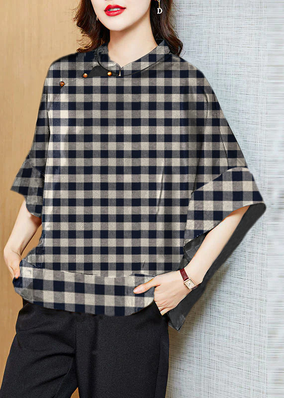 Vintage Black Mandarin Collar Asymmetrical Patchwork Jacquard Silk Shirts Batwing Sleeve