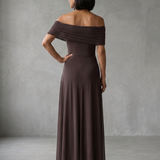 Giugno | Abito Midi Drappeggiato con Spalle Scoperte