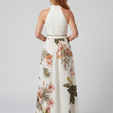 Prato | Abito Maxi con Pannello Botanico e Scollo Halter Drappeggiato