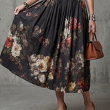 Greta | Abito Midi Plissettato a Fiori con Collo Alto e Apertura a Chiave