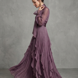 Demetria | Abito Maxi con Collo a Fiocco e Balze