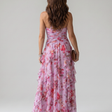 Nori | Abito Maxi Floreale con Corpino Arricciato e Collo Halter