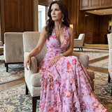 Nori | Abito Maxi Floreale con Corpino Arricciato e Collo Halter