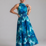 Olivia | Abito Midi con Vita Arricciata e Stampa Astratta