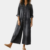 Saylor - Salopette in Denim di Cotone Lavato Vintage con Chiusura a Bottone