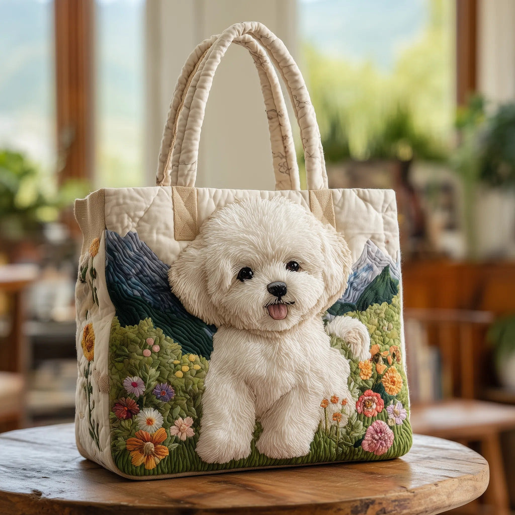 Borsa a Spalla Trapuntata con Cucciolo Incantevole in Scena Naturale