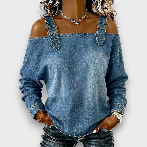 Elama – Top in Denim con Spalle Scoperte