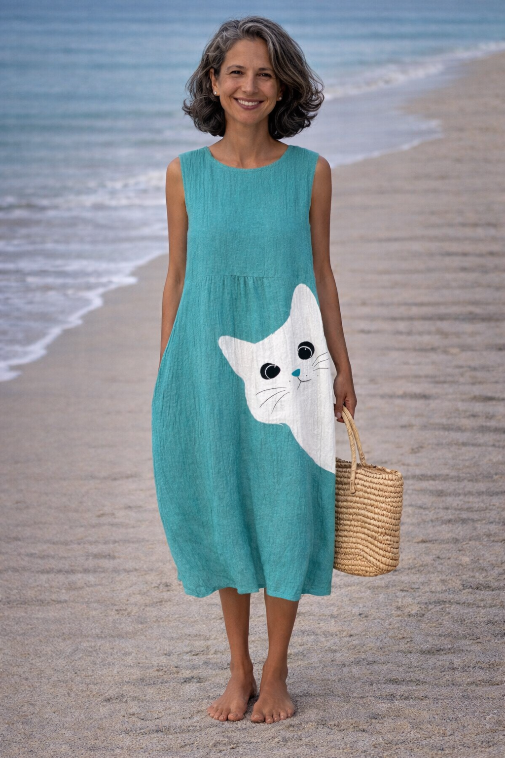 Ana | Vestito midi con arte di gatti carini