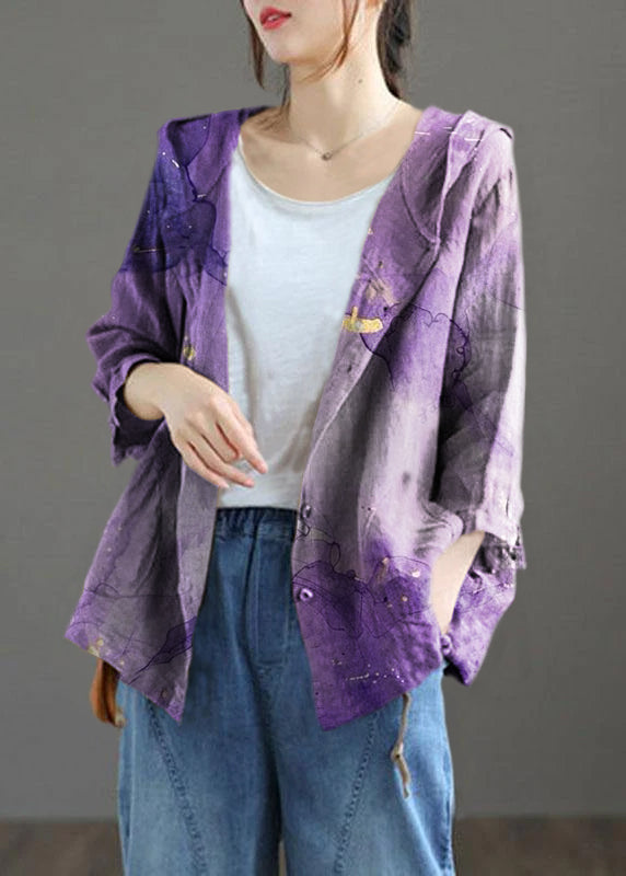 French Chocolate cotton blend hooded Summer Patchwork Shirt Tops