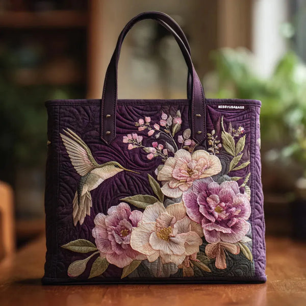 Borsa Artigianale Trapuntata - Colibrì e Orchidee
