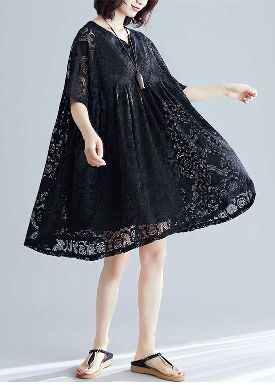 Beautiful black clothes For Women v neck hollow out loose Dresses