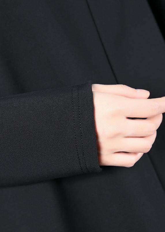 Beautiful black cotton clothes For Women asymmetric hem oversized high neck tops