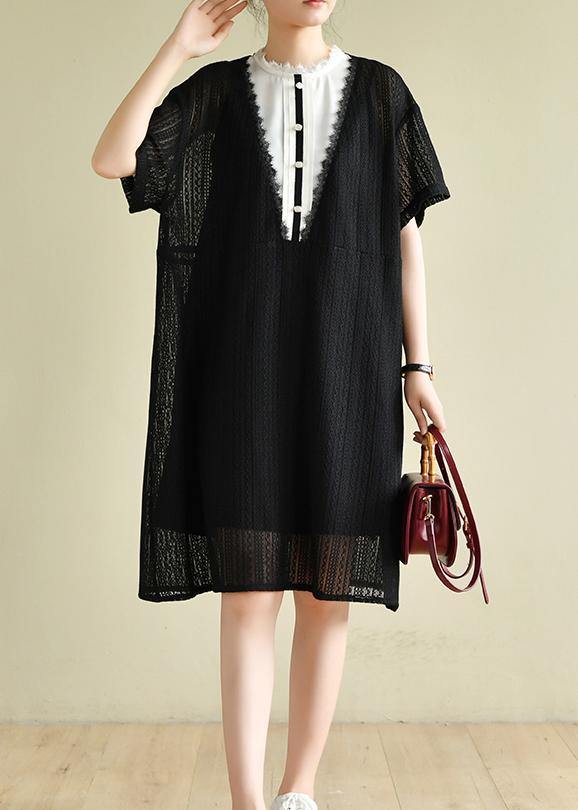 Beautiful black striped Wardrobes patchwork A Line Dress