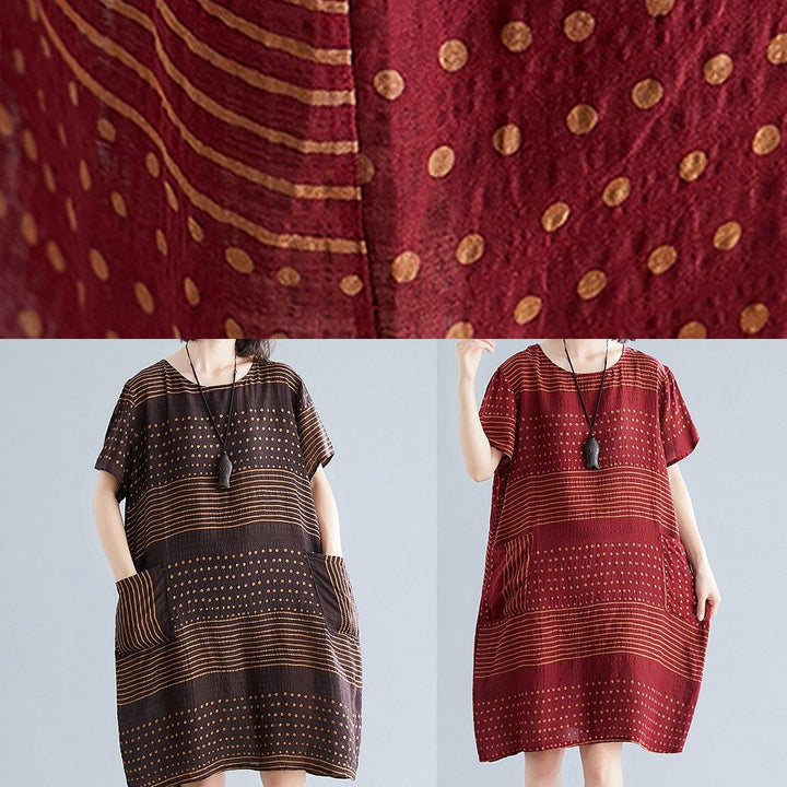 Beautiful chocolate dotted Cotton tunic top o neck pockets short Dress