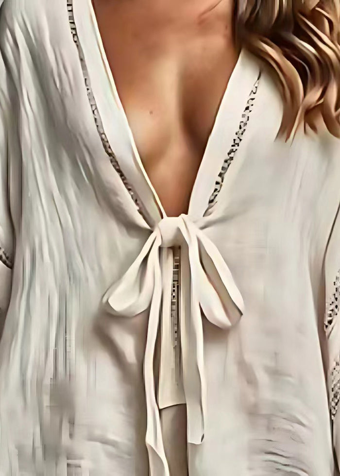 Bohemian White Oversized Lace Up Linen Cardigan Half cardigan Summer