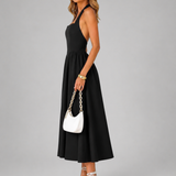 Carlotta | Abito midi con scollo a halter e arricciature