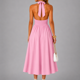 Carlotta | Abito midi con scollo a halter e arricciature