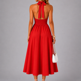 Carlotta | Abito midi con scollo a halter e arricciature