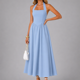 Carlotta | Abito midi con scollo a halter e arricciature