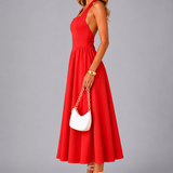 Carlotta | Abito midi con scollo a halter e arricciature