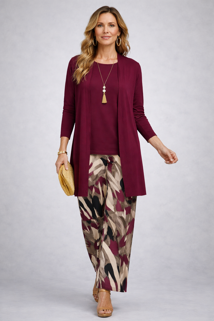 Alyssa | Cardigan top and printed pants set