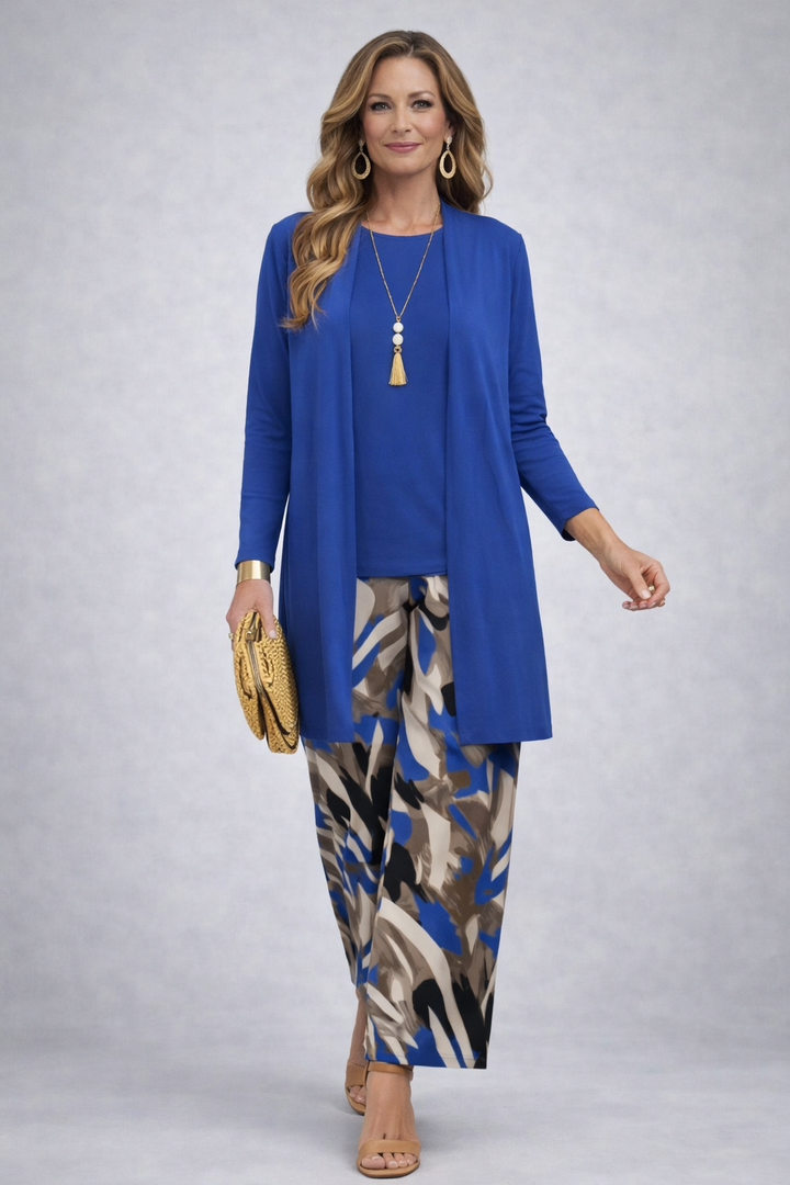 Alyssa | Cardigan top and printed pants set