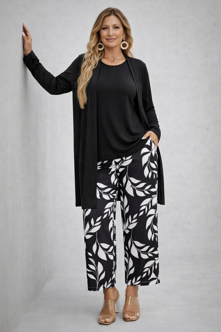 Luxuria | Cardigan top and printed pants set
